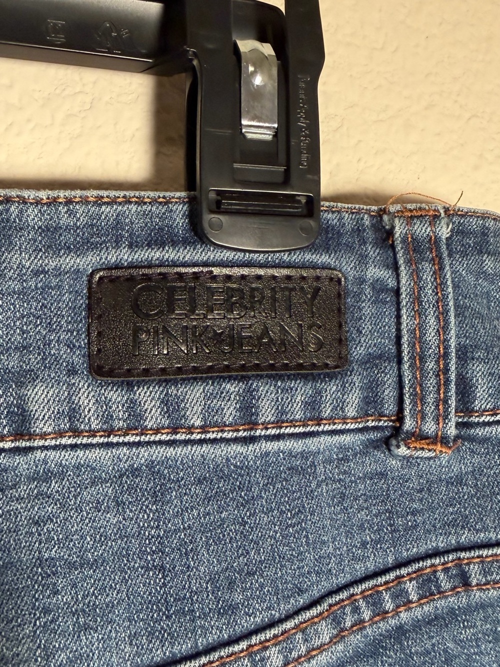 Celebrity Pink Denim Shorts Blue Distressed Copper Stitching - Picture 9 of 11
